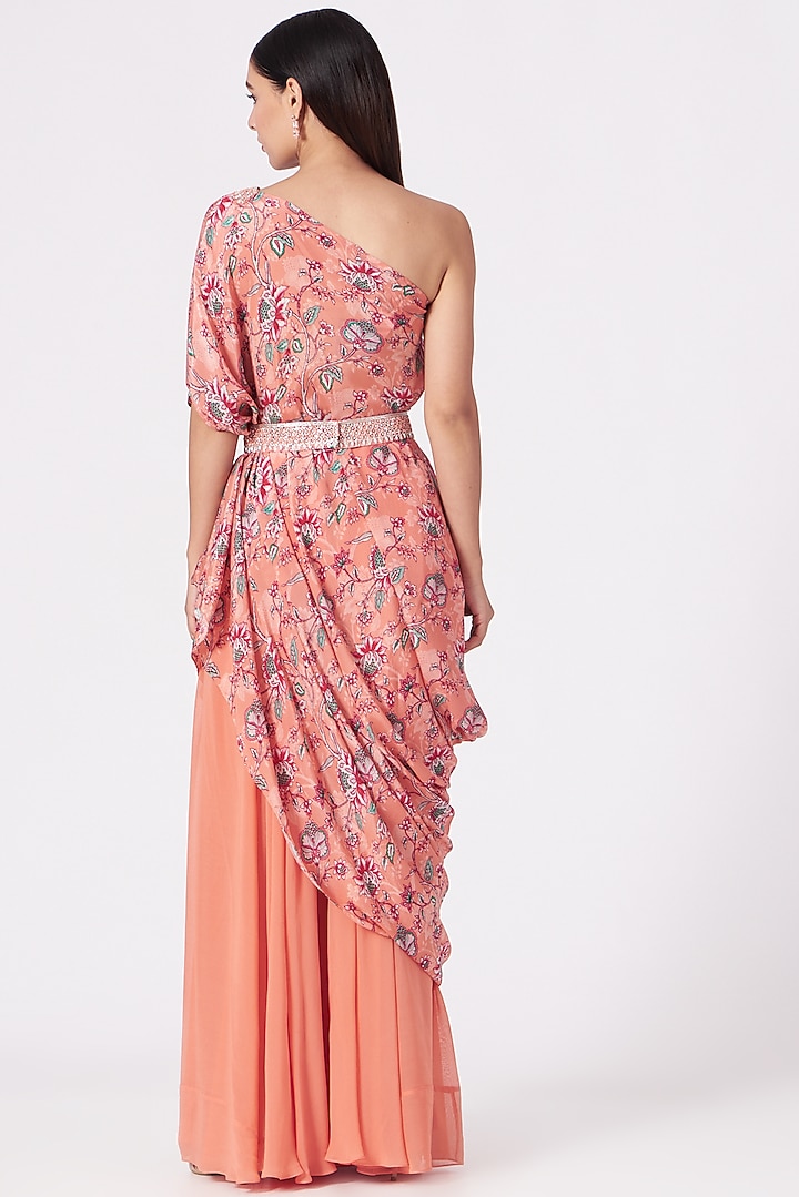 Coral Hand Embroidered Tunic Set by Chhavvi Aggarwal at Pernia's Pop Up Shop