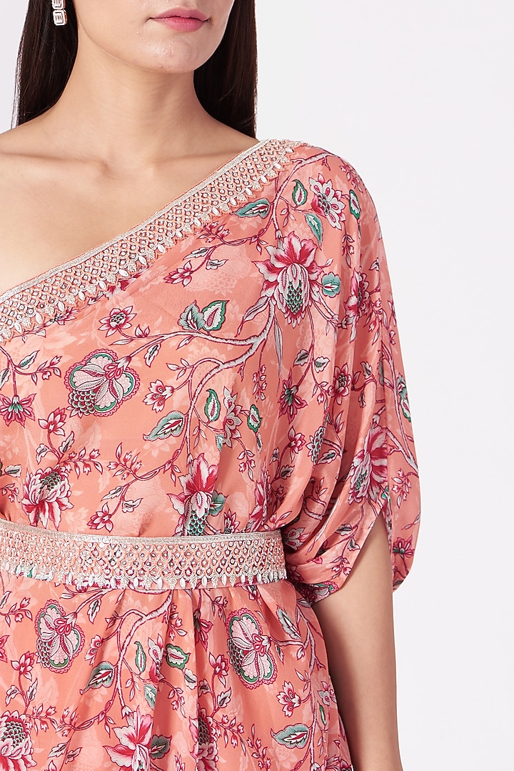 Coral Hand Embroidered Tunic Set by Chhavvi Aggarwal at Pernia's Pop Up Shop