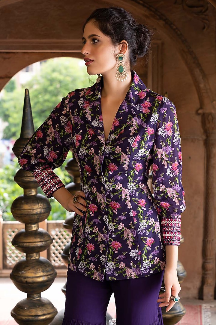 Purple Georgette Layered Party Wear Sharara Set by Chhavvi Aggarwal at Pernia's Pop Up Shop