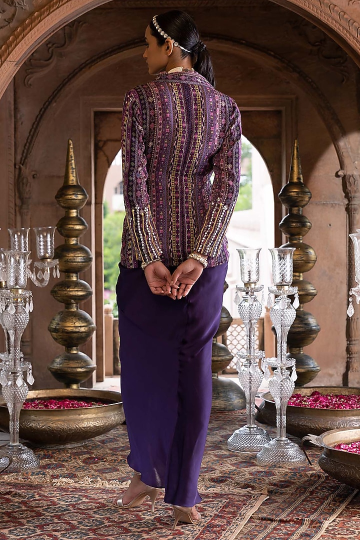 Purple Satin Draped Skirt Set by Chhavvi Aggarwal at Pernia's Pop Up Shop