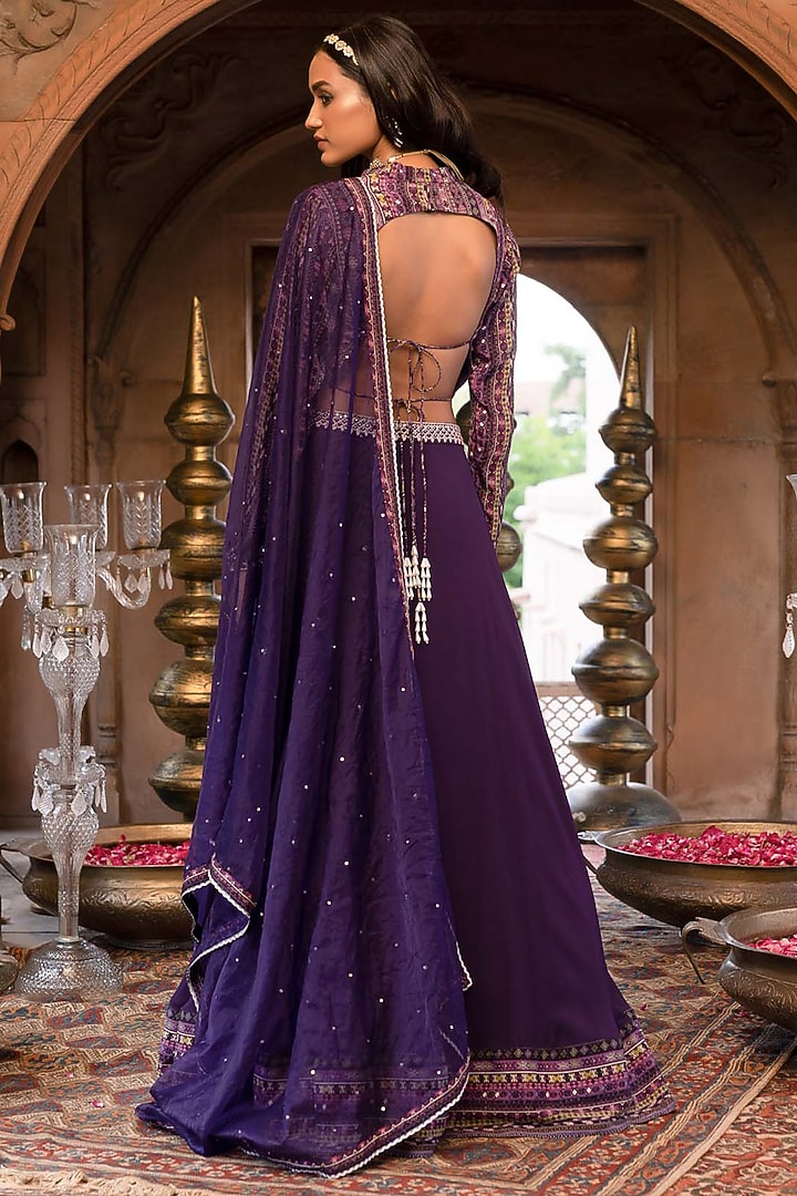 Purple Printed Wedding Lehenga Set by Chhavvi Aggarwal at Pernia's Pop Up Shop