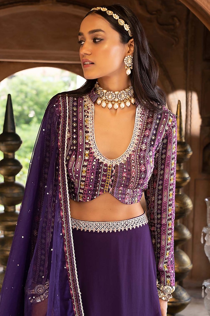 Purple Printed Wedding Lehenga Set by Chhavvi Aggarwal at Pernia's Pop Up Shop