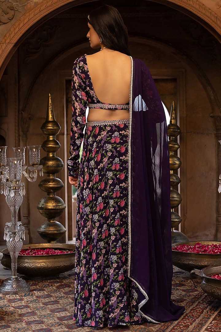 Purple Embroidered & Printed Wedding Lehenga Set by Chhavvi Aggarwal at Pernia's Pop Up Shop