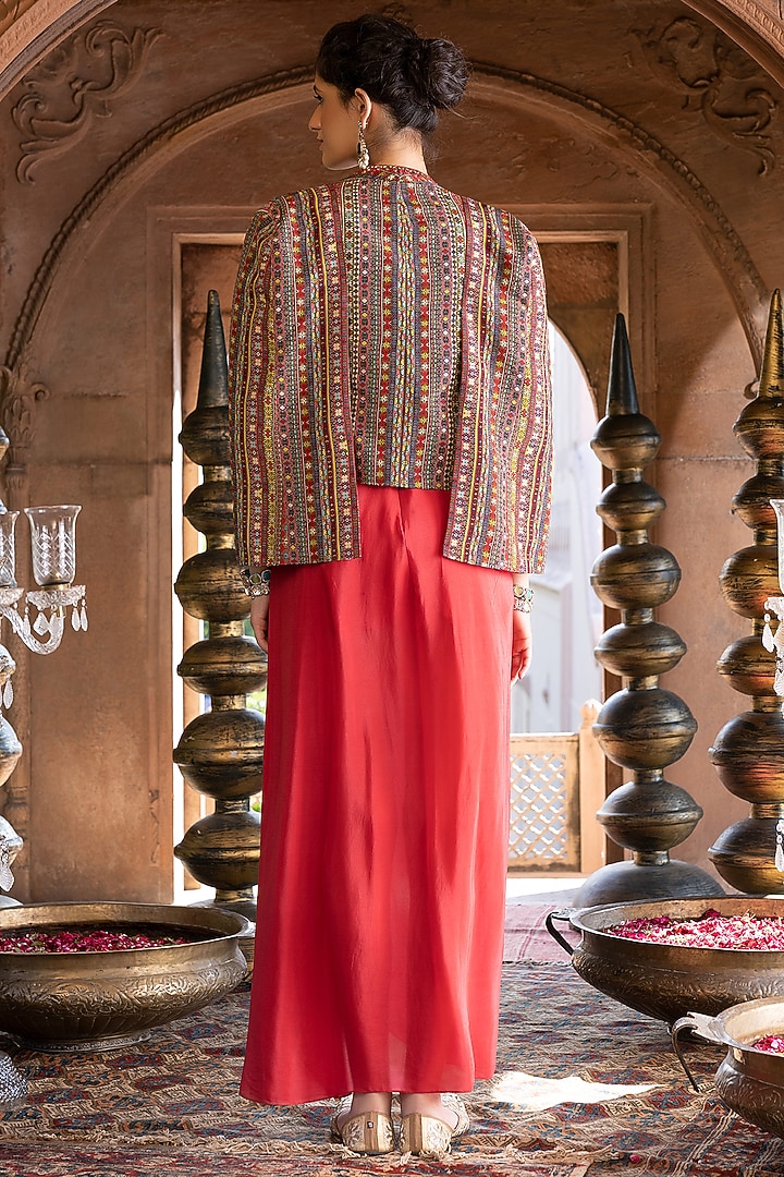 Red Crepe Jacket Vacation Dress by Chhavvi Aggarwal at Pernia's Pop Up Shop
