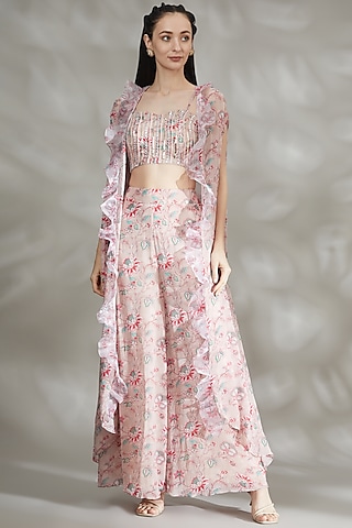 Blush Pink Printed Sharara Set by Chhavvi Aggarwal