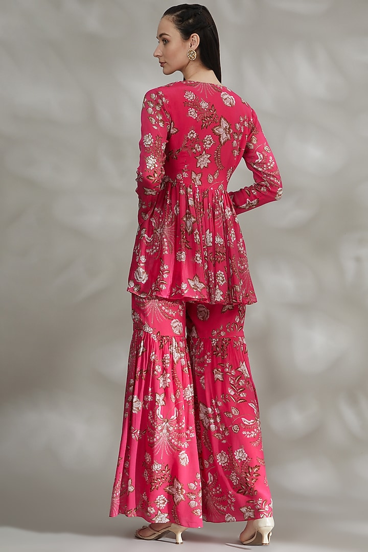 Fuchsia Crepe Printed Wedding Sharara Set by Chhavvi Aggarwal at Pernia's Pop Up Shop