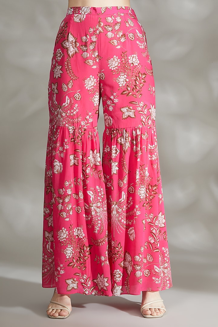 Fuchsia Crepe Printed Wedding Sharara Set by Chhavvi Aggarwal at Pernia's Pop Up Shop