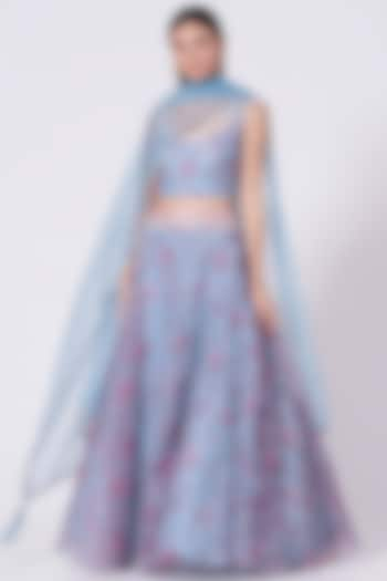 Powder Blue Printed Wedding Lehenga Set by Chhavvi Aggarwal at Pernia's Pop Up Shop