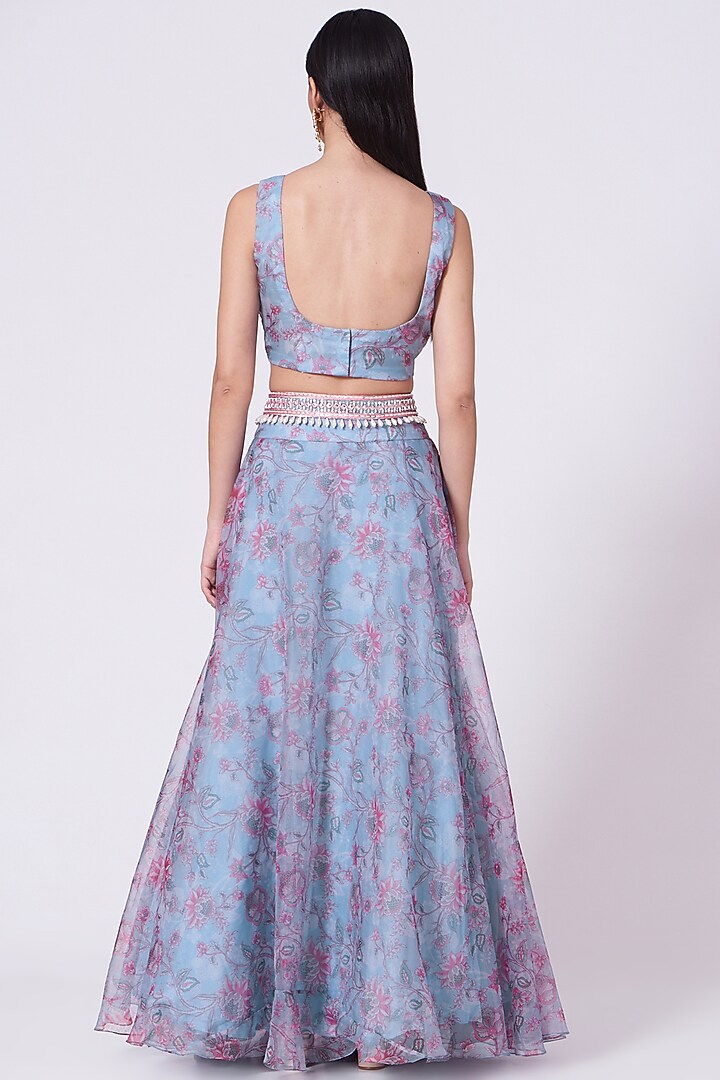 Powder Blue Printed Wedding Lehenga Set by Chhavvi Aggarwal at Pernia's Pop Up Shop