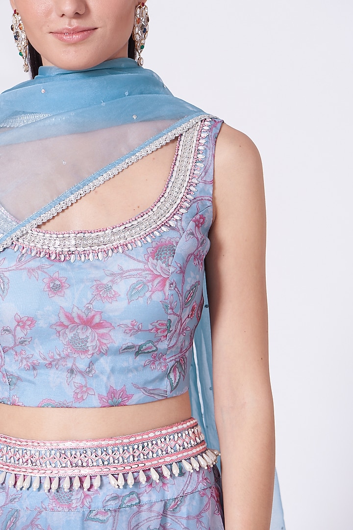 Powder Blue Printed Wedding Lehenga Set by Chhavvi Aggarwal at Pernia's Pop Up Shop