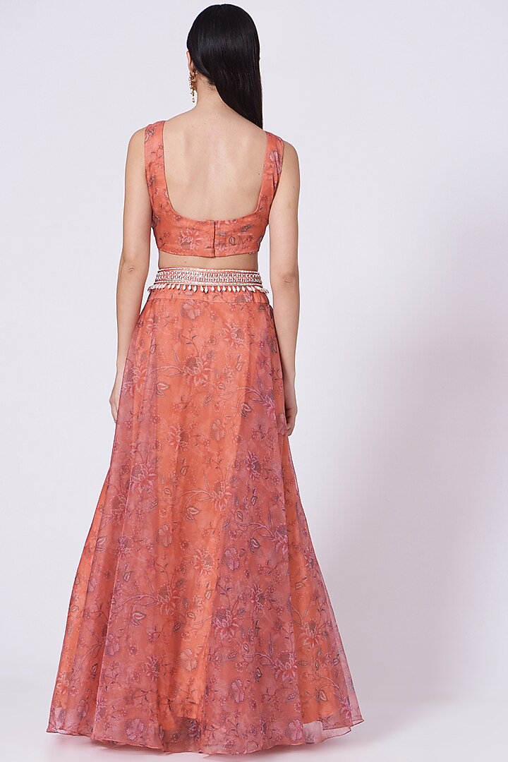 Coral Printed Wedding Lehenga Set by Chhavvi Aggarwal at Pernia's Pop Up Shop