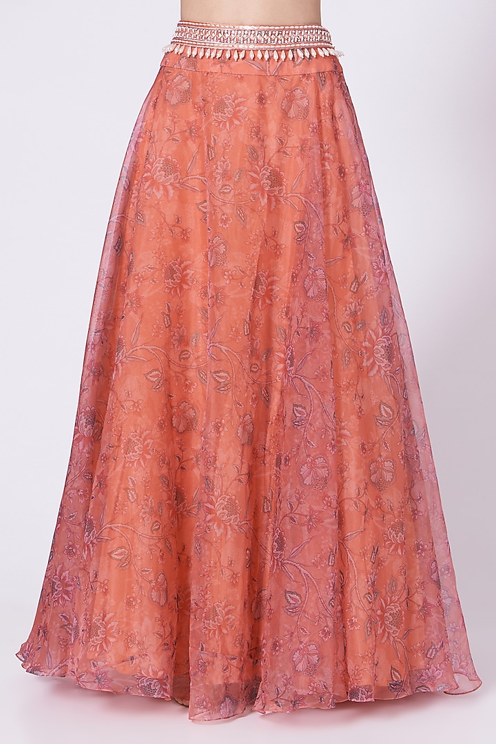 Coral Printed Wedding Lehenga Set by Chhavvi Aggarwal at Pernia's Pop Up Shop