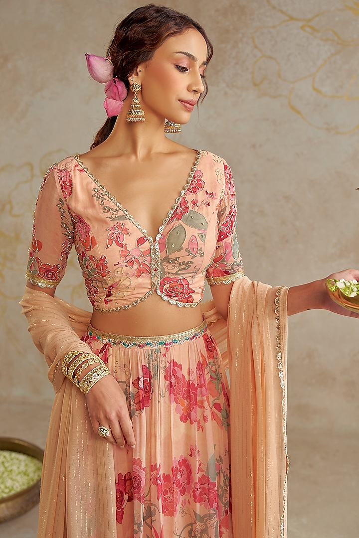 Beige Georgette Printed Wedding Lehenga Set by Chhavvi Aggarwal at Pernia's Pop Up Shop