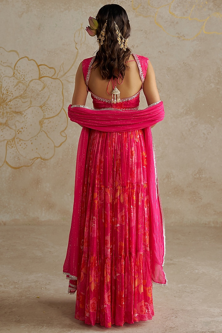 Pink Lurex Georgette Printed Wedding Lehenga Set by Chhavvi Aggarwal at Pernia's Pop Up Shop