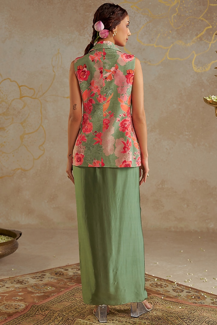 Sage Green Satin Draped Skirt Set by Chhavvi Aggarwal at Pernia's Pop Up Shop