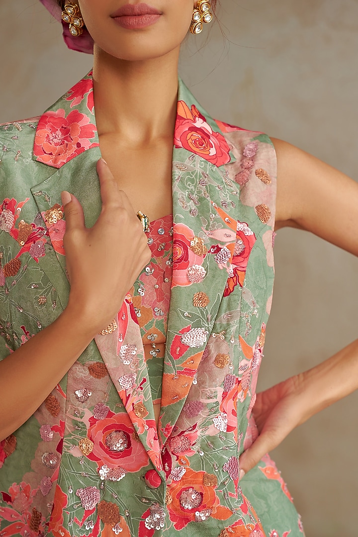 Sage Green Satin Draped Skirt Set by Chhavvi Aggarwal at Pernia's Pop Up Shop