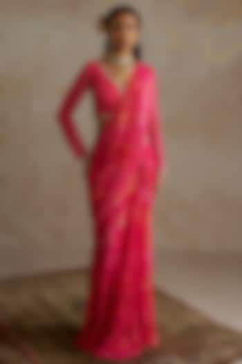 Hot Pink Georgette Printed Pre-Stitched Saree Set by Chhavvi Aggarwal at Pernia's Pop Up Shop