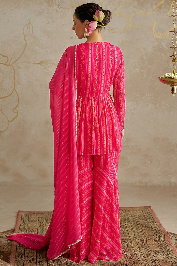 Pink Georgette Printed Party Wear Sharara Set by Chhavvi Aggarwal at Pernia's Pop Up Shop