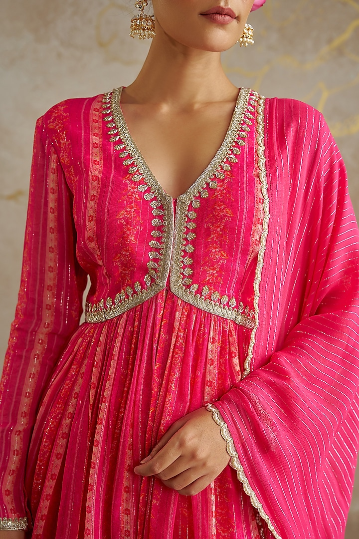 Pink Georgette Printed Party Wear Sharara Set by Chhavvi Aggarwal at Pernia's Pop Up Shop