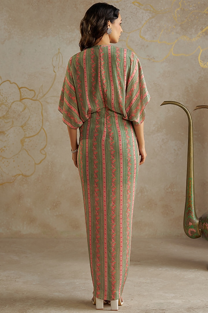 Jade Green Crepe Printed Draped Vacation Dress by Chhavvi Aggarwal at Pernia's Pop Up Shop