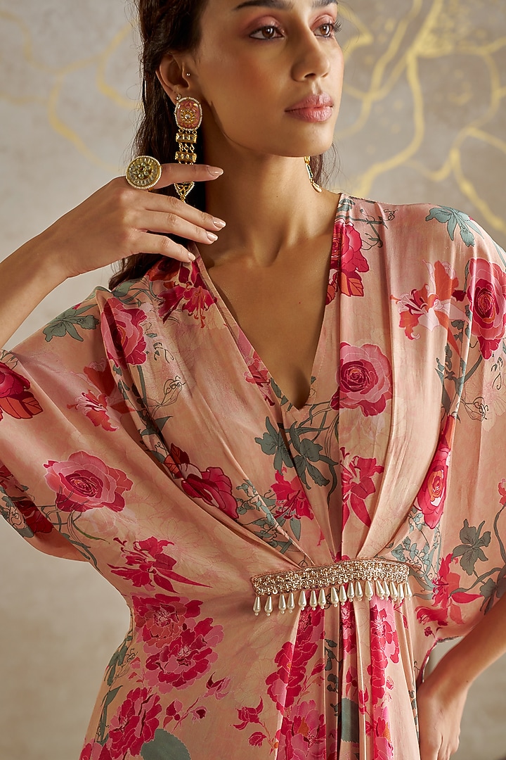 Beige Crepe Printed Kaftan Set by Chhavvi Aggarwal at Pernia's Pop Up Shop