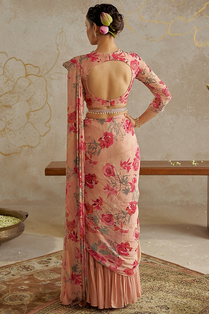 Beige Georgette Sharara Wedding Saree Set by Chhavvi Aggarwal at Pernia's Pop Up Shop
