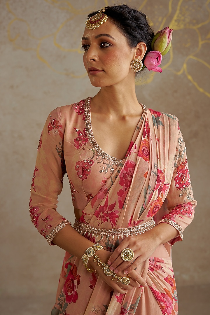 Beige Georgette Sharara Wedding Saree Set by Chhavvi Aggarwal at Pernia's Pop Up Shop