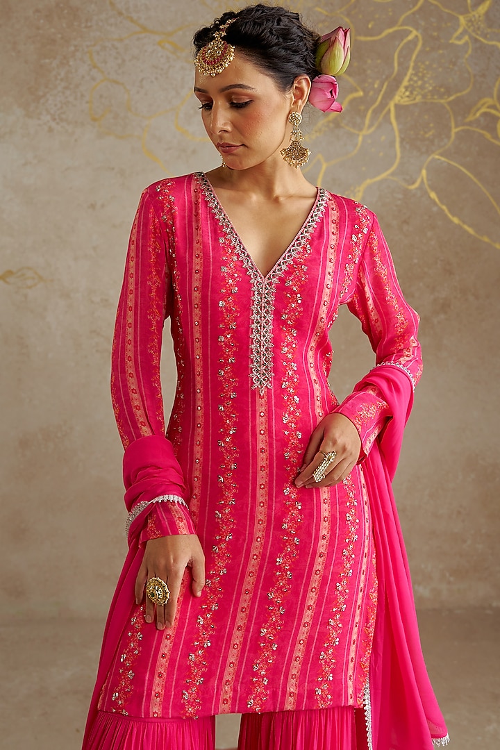 Pink Georgette Party Wear Sharara Set by Chhavvi Aggarwal at Pernia's Pop Up Shop