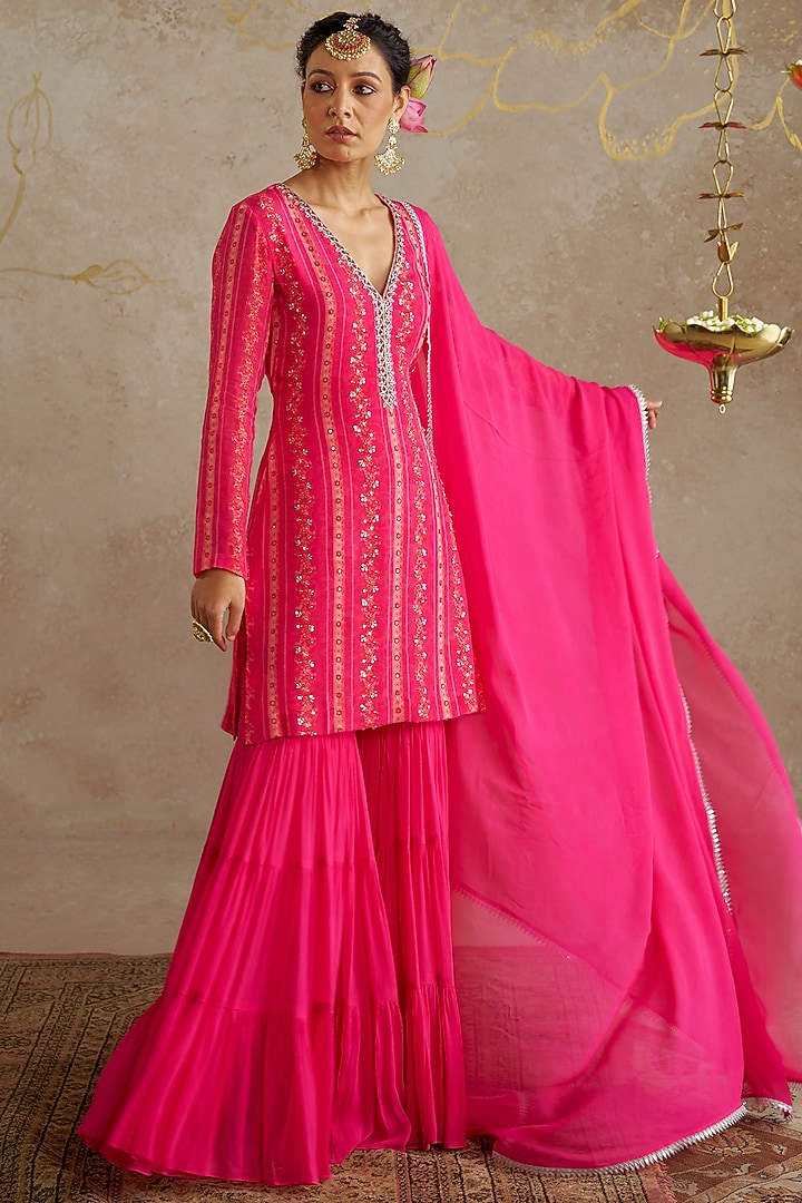 Pink Georgette Party Wear Sharara Set by Chhavvi Aggarwal at Pernia's Pop Up Shop