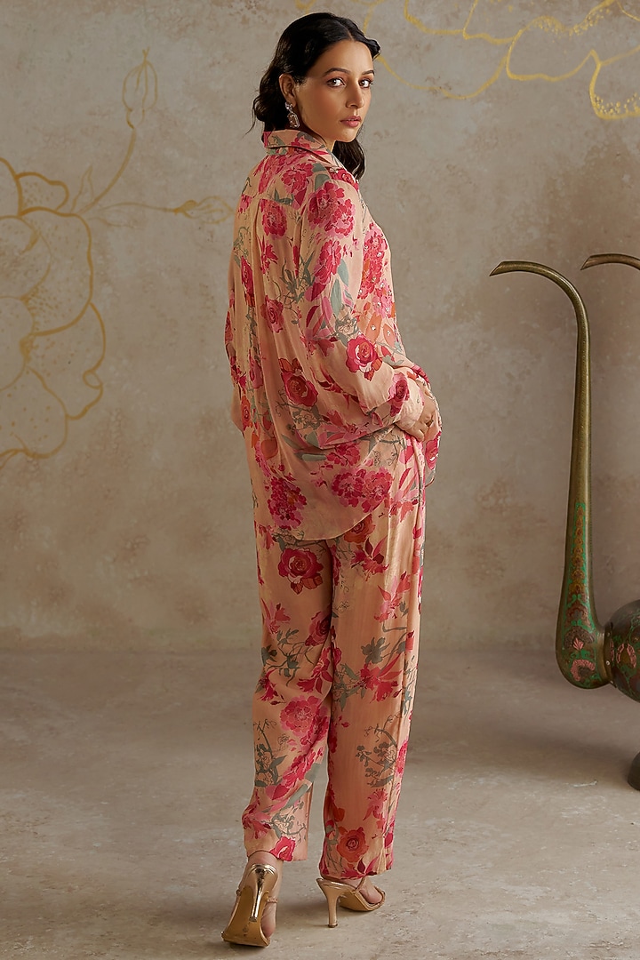 Beige Georgette Printed & Embroidered Co-Ord Set by Chhavvi Aggarwal at Pernia's Pop Up Shop