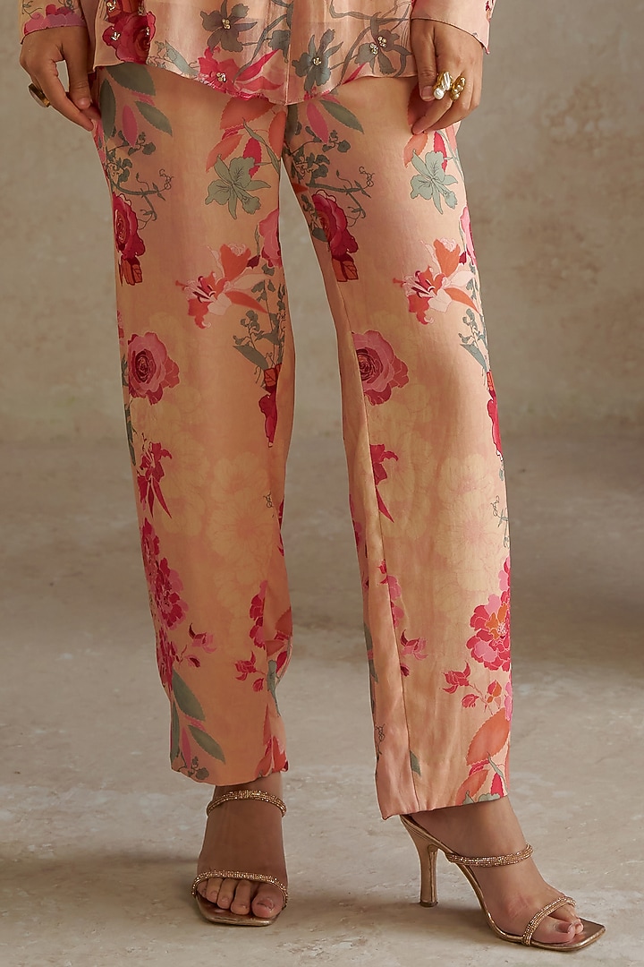 Beige Georgette Printed & Embroidered Co-Ord Set by Chhavvi Aggarwal at Pernia's Pop Up Shop
