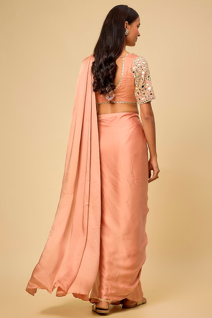 Blush Pink Satin Pre-Stitched Wedding Saree Set by Chhavvi Aggarwal at Pernia's Pop Up Shop