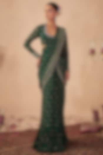 Green Georgette Wedding Saree Set by Chhavvi Aggarwal at Pernia's Pop Up Shop