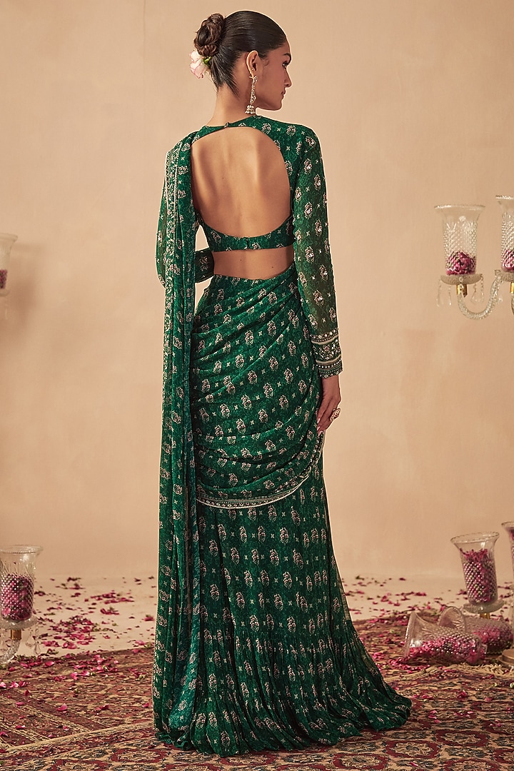 Green Georgette Wedding Saree Set by Chhavvi Aggarwal at Pernia's Pop Up Shop