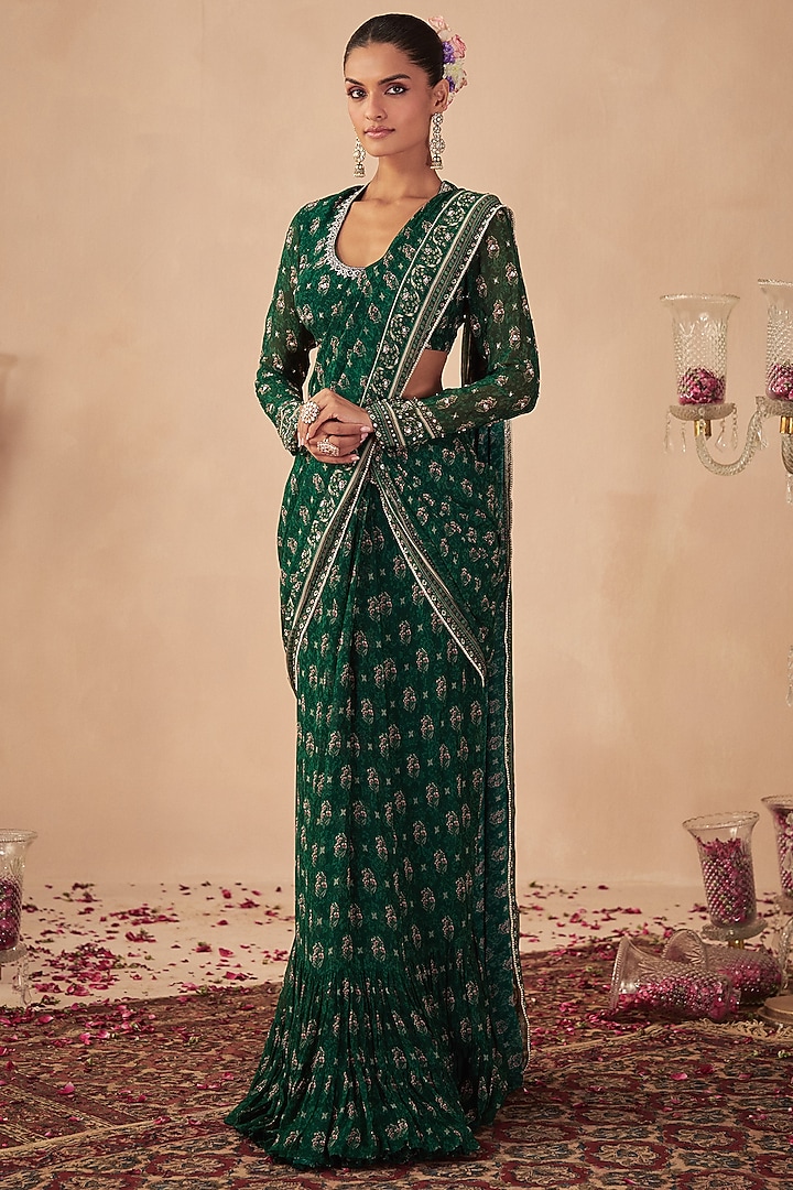 Green Georgette Wedding Saree Set by Chhavvi Aggarwal at Pernia's Pop Up Shop
