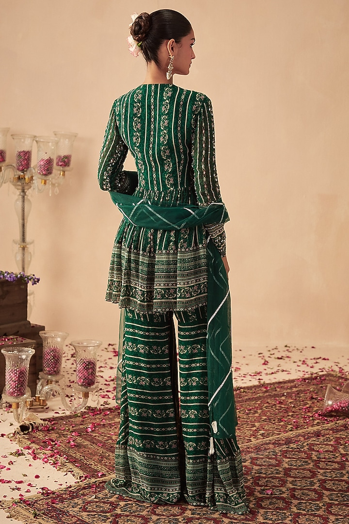 Green Georgette Printed Wedding Sharara Set by Chhavvi Aggarwal at Pernia's Pop Up Shop