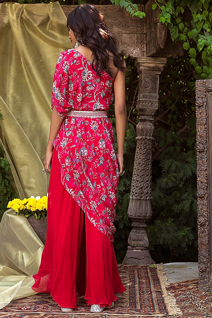 Red Top With Pant & Belt by Chhavvi Aggarwal at Pernia's Pop Up Shop