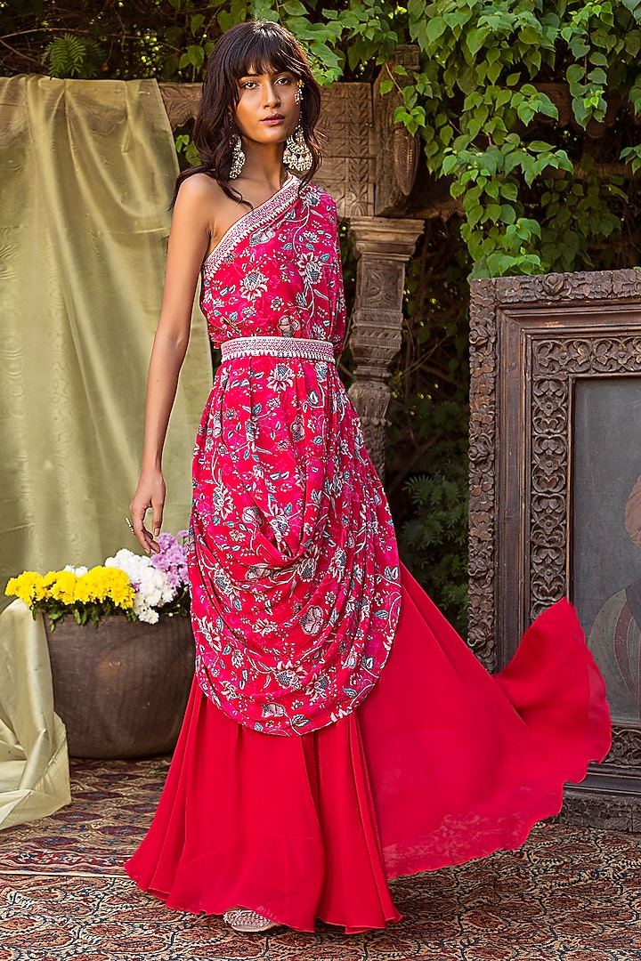 Red Top With Pant & Belt by Chhavvi Aggarwal at Pernia's Pop Up Shop