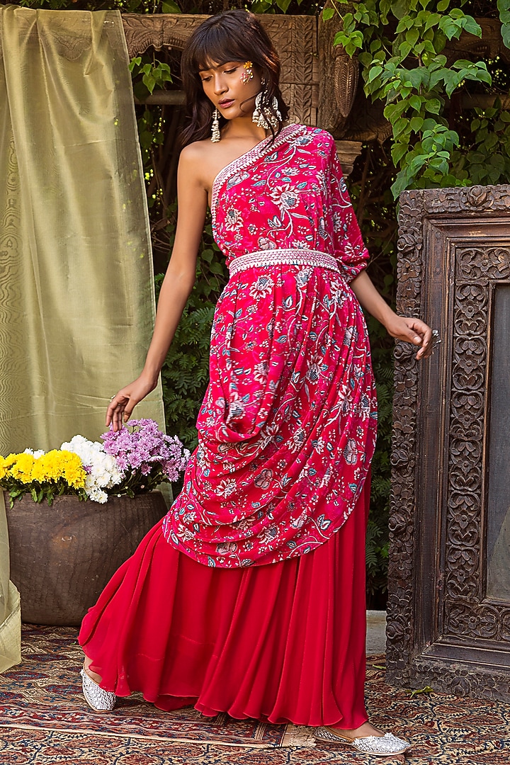 Red Top With Pant & Belt by Chhavvi Aggarwal at Pernia's Pop Up Shop