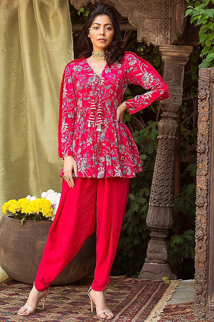 Red Crepe Dhoti Set by Chhavvi Aggarwal at Pernia's Pop Up Shop
