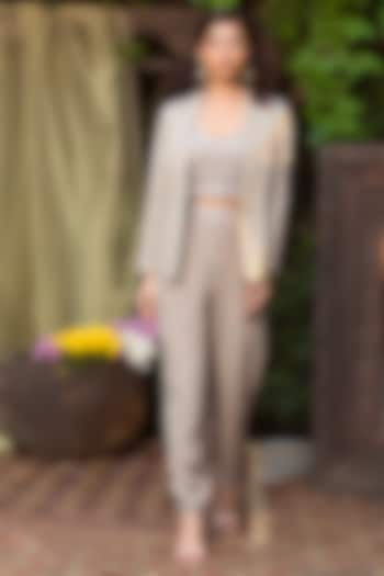 Grey & Blue Printed Suit Set by Chhavvi Aggarwal at Pernia's Pop Up Shop