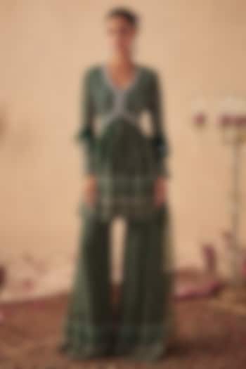 Green Georgette Printed Sharara Set For Girls by Chhavvi Aggarwal - Kids at Pernia's Pop Up Shop