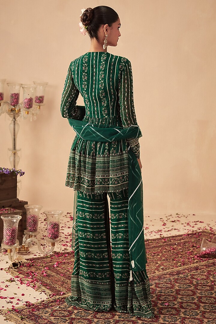 Green Georgette Printed Sharara Set For Girls by Chhavvi Aggarwal - Kids at Pernia's Pop Up Shop