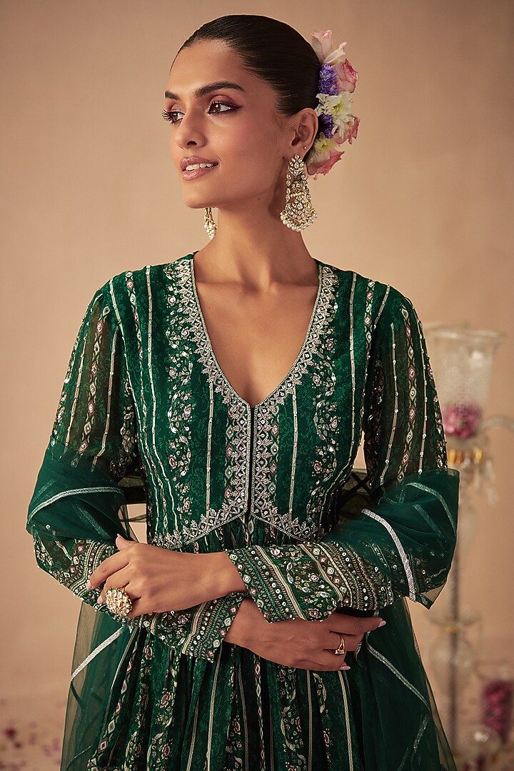 Green Georgette Printed Sharara Set For Girls by Chhavvi Aggarwal - Kids at Pernia's Pop Up Shop
