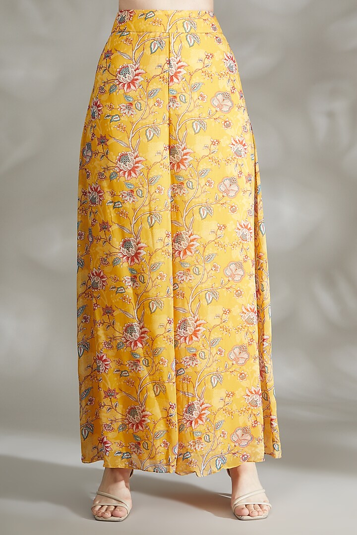 Yellow Floral Printed Sharara Set For Girls by Chhavvi Aggarwal - Kids at Pernia's Pop Up Shop