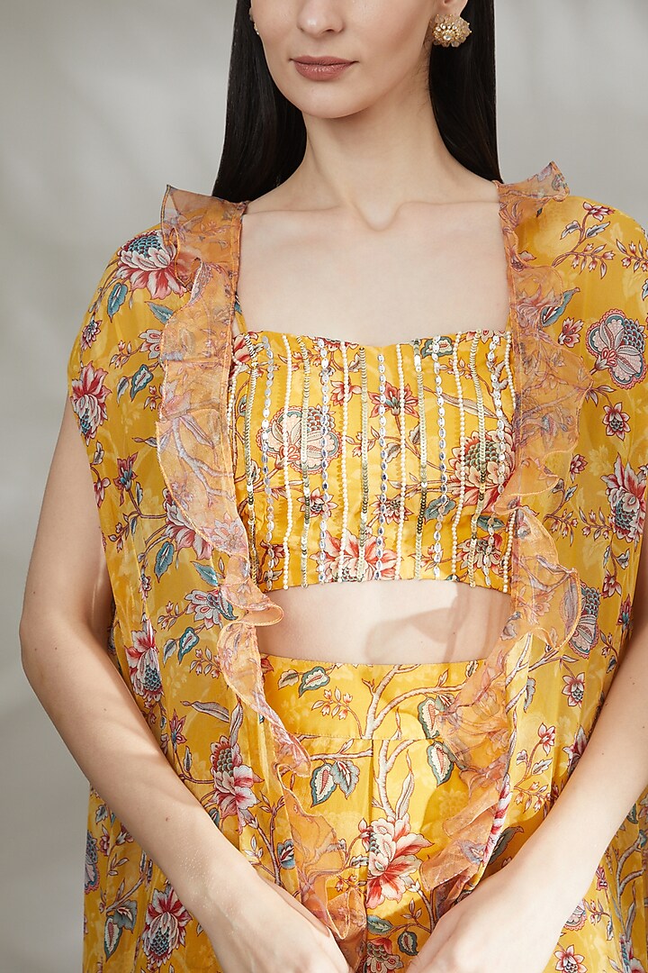 Yellow Floral Printed Sharara Set For Girls by Chhavvi Aggarwal - Kids at Pernia's Pop Up Shop