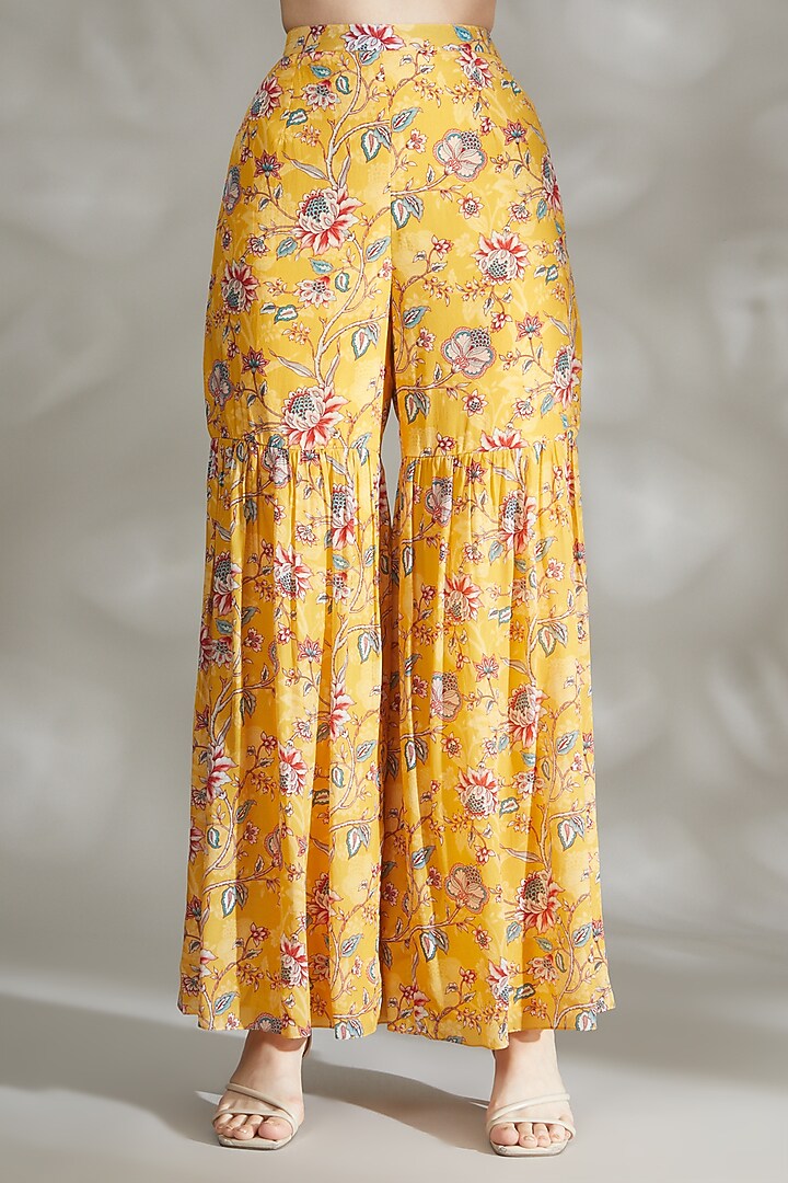 Yellow Crepe Printed Sharara Set For Girls by Chhavvi Aggarwal - Kids at Pernia's Pop Up Shop