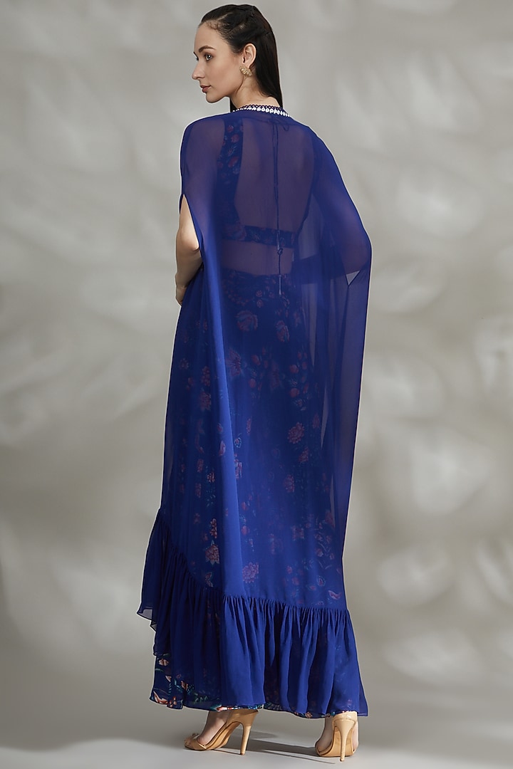 Cobalt Blue Printed Sharara Set For Girls by Chhavvi Aggarwal - Kids at Pernia's Pop Up Shop