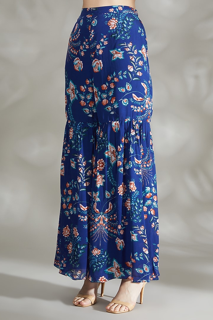 Cobalt Blue Printed Sharara Set For Girls by Chhavvi Aggarwal - Kids at Pernia's Pop Up Shop