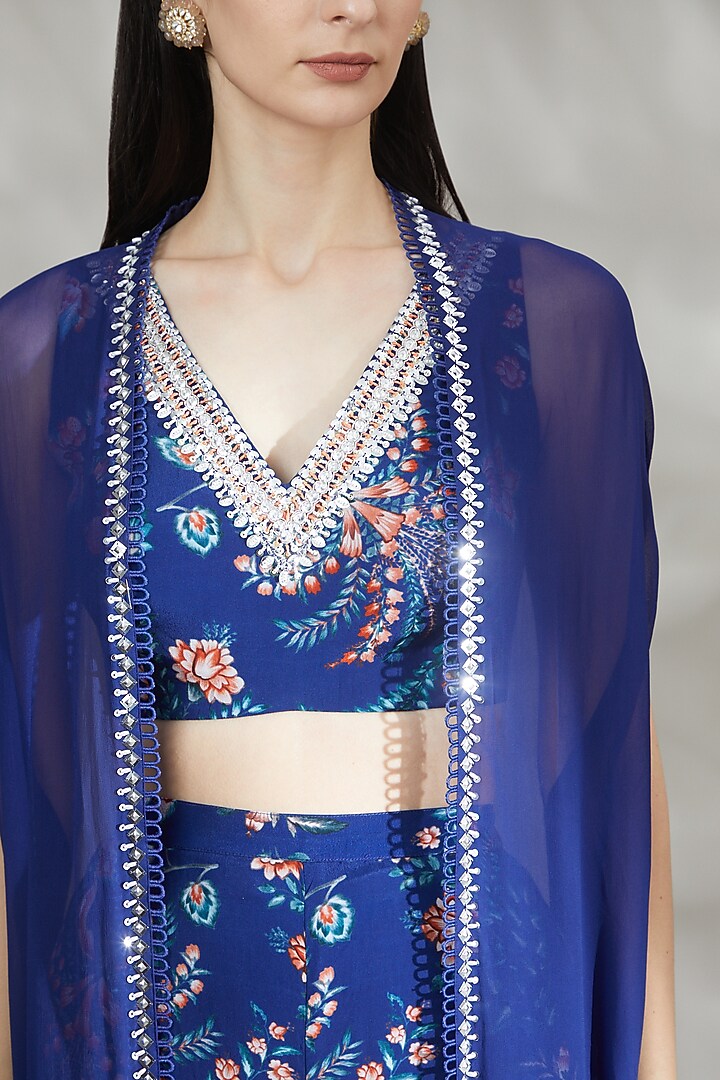 Cobalt Blue Printed Sharara Set For Girls by Chhavvi Aggarwal - Kids at Pernia's Pop Up Shop
